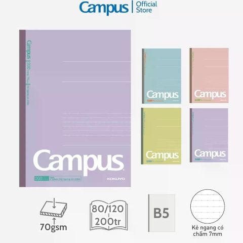 Tập Học Sinh 200tr Campus – Kusumi A5 DL70gsm Kẻ Ngang BKUS200 (Giao mẫu ngẫu nhiên)