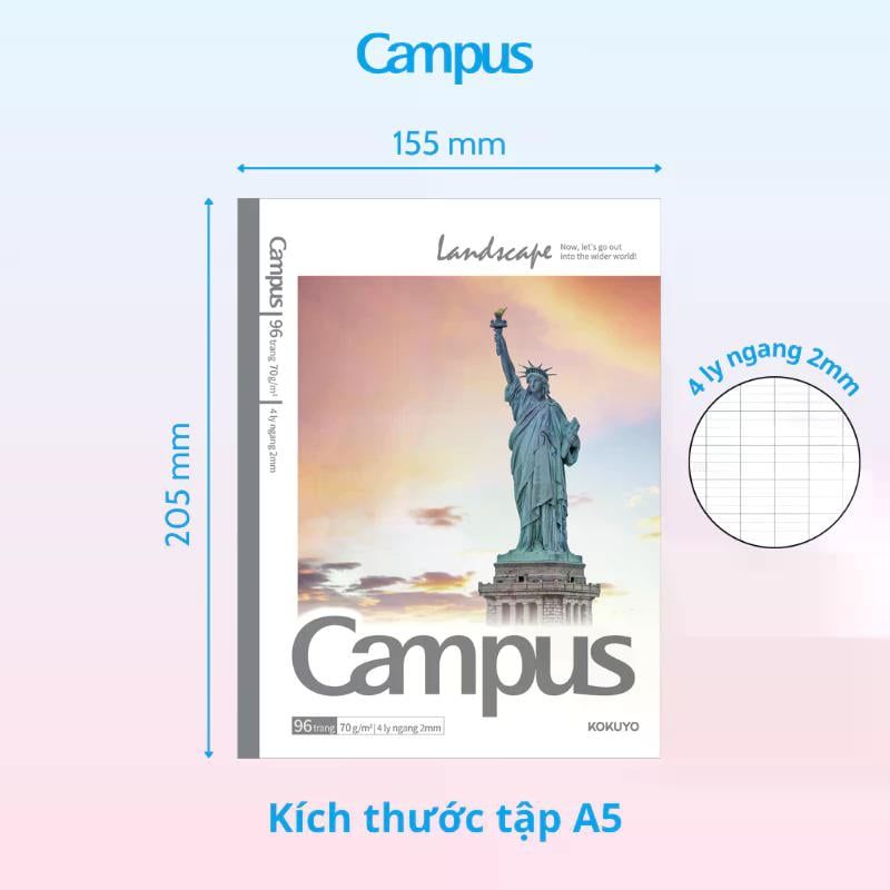 Tập Học Sinh 96tr Campus – Landscape 2 A5 DL70gsm 4 Ly Ngang NB-A5LY96LAS-01 (Giao mẫu ngẫu nhiên)