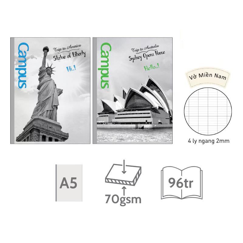 Tập Học Sinh 96tr Campus – Landscape A5 DL70gsm 4 Ly Ngang ALAS96 (Giao mẫu ngẫu nhiên)