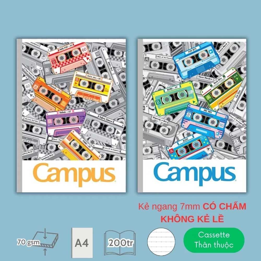 Campus – Tập Mixtape 200tr 70gsm Kẻ Ngang Có Chấm NB-A4MT200 (Giao mẫu ngẫu nhiên)