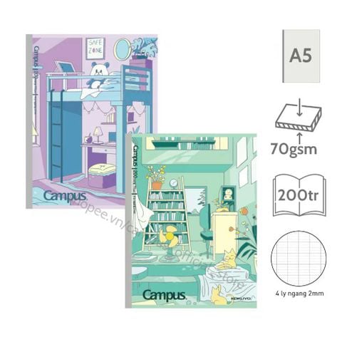 Tập Học Sinh 200tr Campus – Studying Room A5 DL70gsm 4 Ly Ngang A5LY200SR (Giao mẫu ngẫu nhiên)