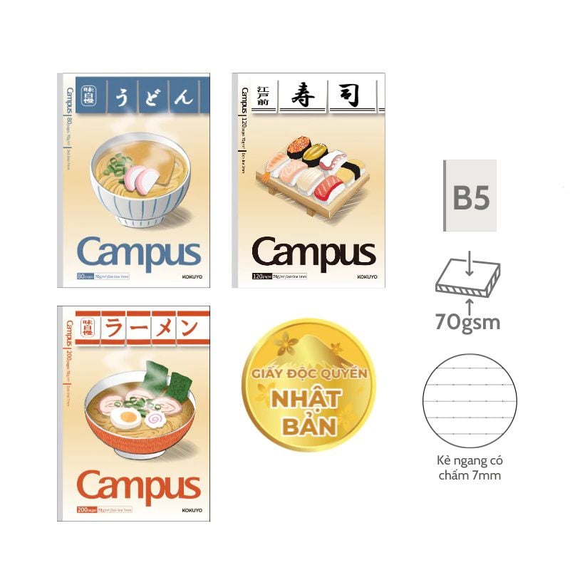 Tập Sinh Viên 200tr Campus – Wa-Shoku B5 DL70gsm Kẻ Ngang Có Chấm NB-B5DL200WS-03 (Giao mẫu ngẫu nhiên)
