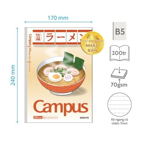 Tập Sinh Viên 200tr Campus – Wa-Shoku B5 DL70gsm Kẻ Ngang Có Chấm NB-B5DL200WS-03 (Giao mẫu ngẫu nhiên)