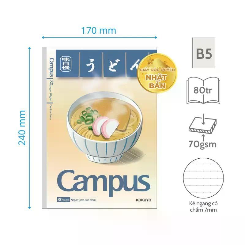 Tập Sinh Viên 80tr Campus - Wa-Shoku B5 DL70gsm Kẻ Ngang Có Chấm NB-B5DL80WS-01 (Giao mẫu ngẫu nhiên)