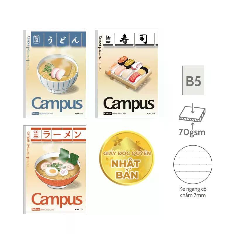 Tập Sinh Viên 80tr Campus - Wa-Shoku B5 DL70gsm Kẻ Ngang Có Chấm NB-B5DL80WS-01 (Giao mẫu ngẫu nhiên)