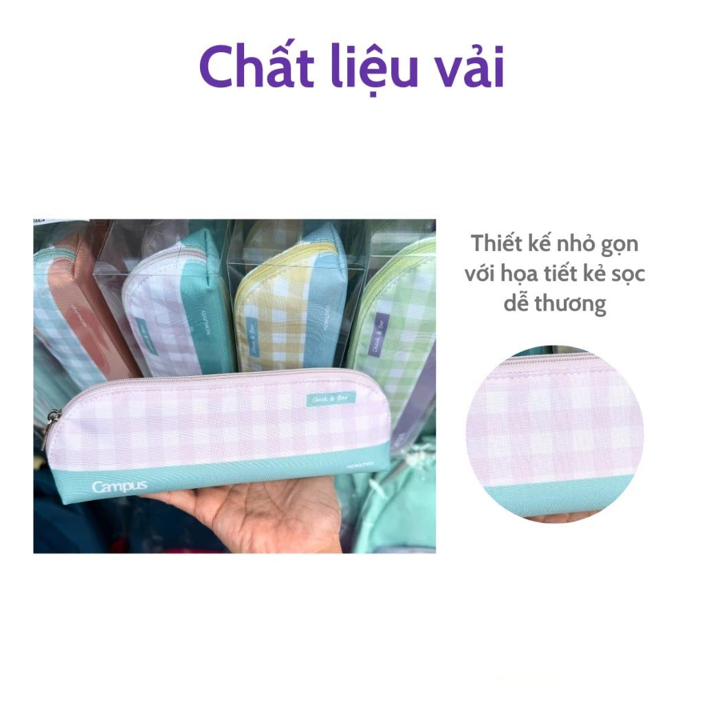 Campus - Túi Bút Check & Bar Màu Hồng