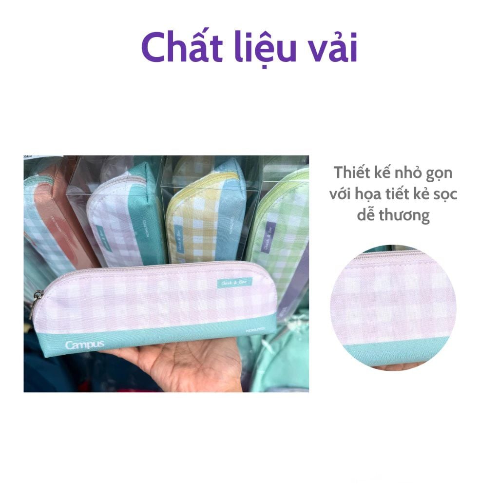 Campus - Túi Bút Check & Bar Màu Xanh Da Trời