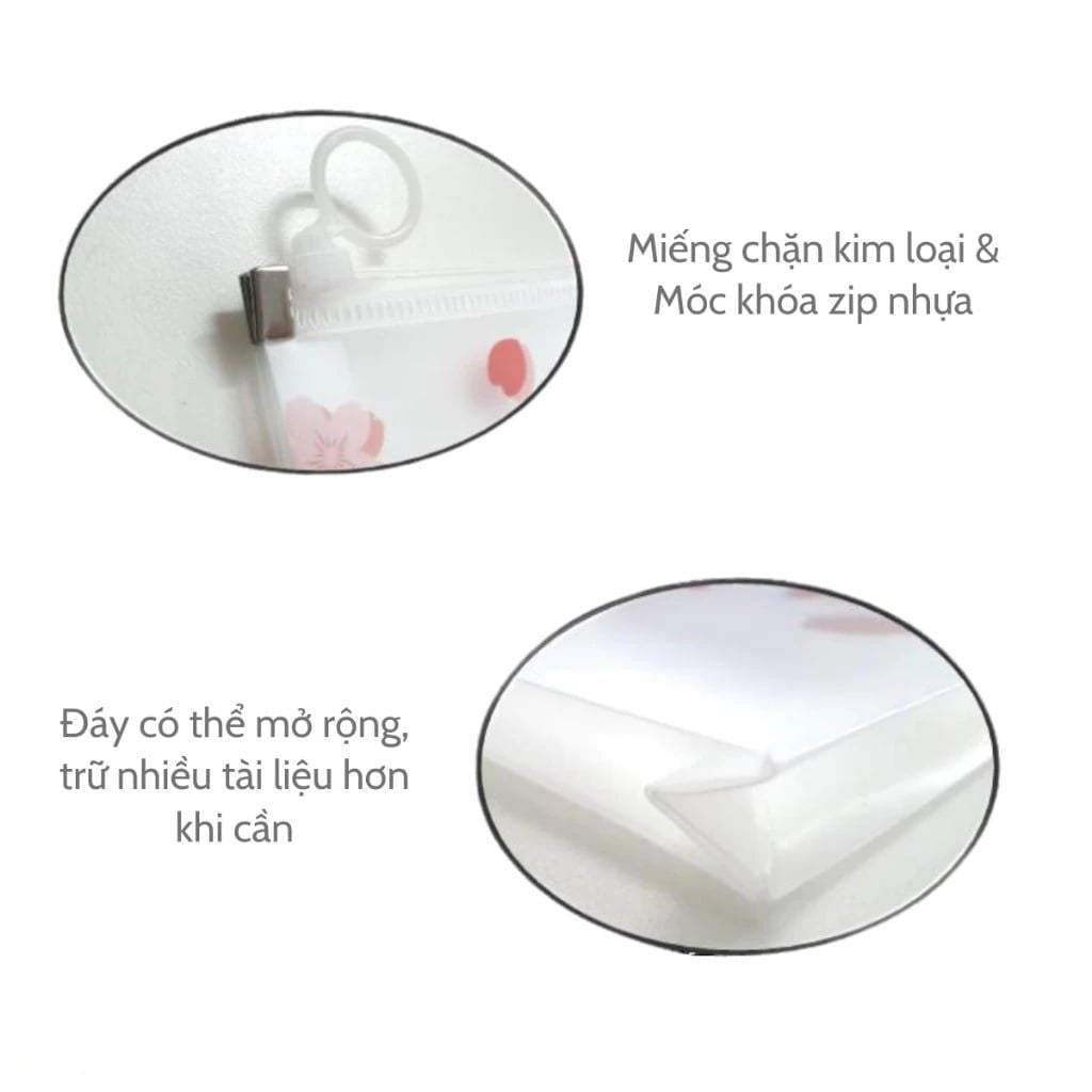 Campus - Túi Đựng Tài Liệu Kawaii Nhựa Pp Khóa Zip Màu Tím Hồng