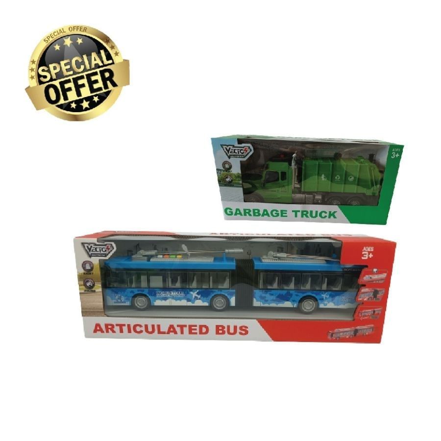 VECTO Combo Xe Buýt Khớp Nối Công Cộng Có Đèn Và Âm Thanh Xanh Dương VT915/BL