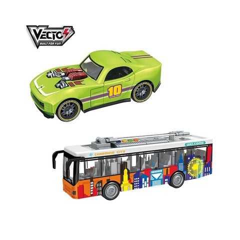 VECTO Combo Xe Buýt Du Lịch Và Xe Thể Thao Có Đèn Và Âm Thanh VECTO CB-VTA9-VT11Q