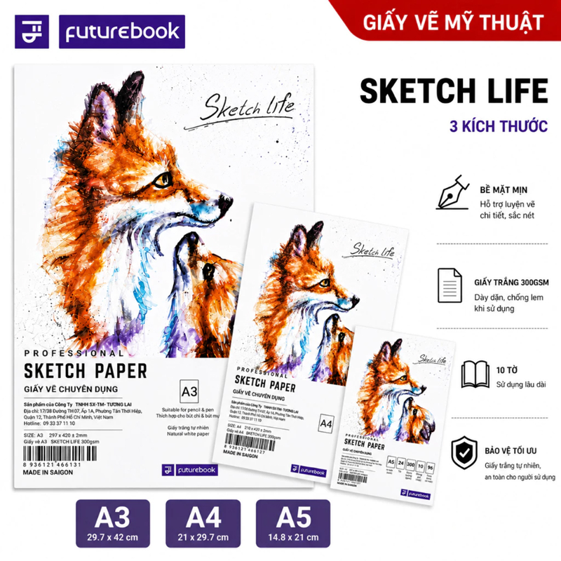 Future - Giấy Vẽ Chuyên Dụng A4 ĐL300gsm Sketch Life P-014 (Xấp 10 tờ) (Giao mẫu ngẫu nhiên)