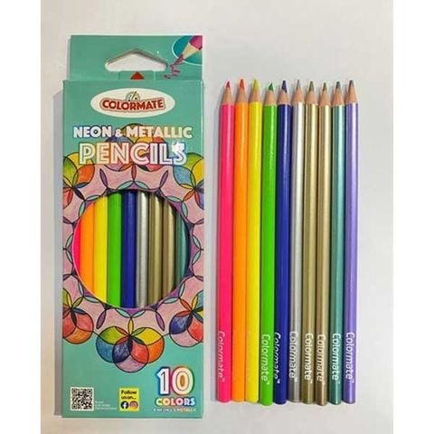 Colormate - Hộp Giấy 10 Cây Bút Chì Màu Neon Và Metallic (21x7.5x1cm)