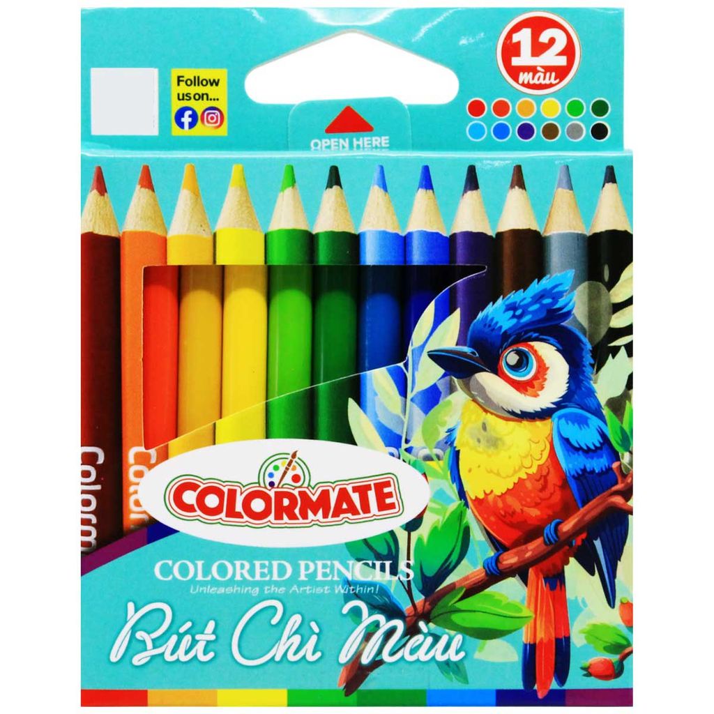 Colormate - Hộp Giấy 12 Cây Bút Chì Màu Ngắn (11.5x9x1cm)