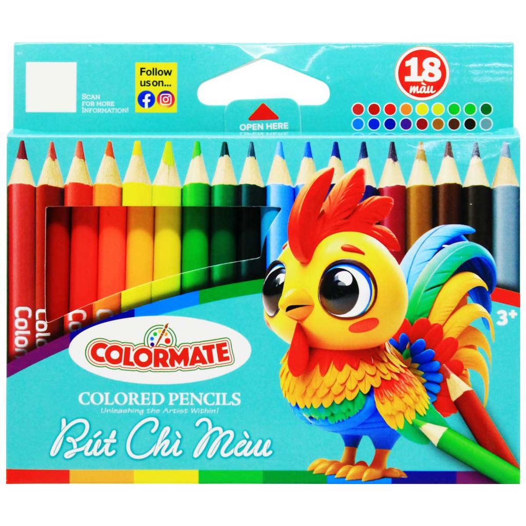 Colormate - Hộp Giấy 18 Cây Bút Chì Màu Ngắn (11.5x13.5x1cm)
