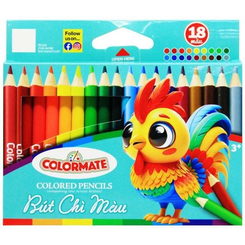 Colormate - Hộp Giấy 18 Cây Bút Chì Màu Ngắn (11.5x13.5x1cm)