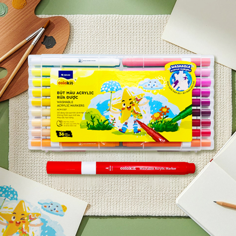 Hộp 24 Bút Màu Colokit Acrylic Rửa Được 2 Đầu ACM-C026