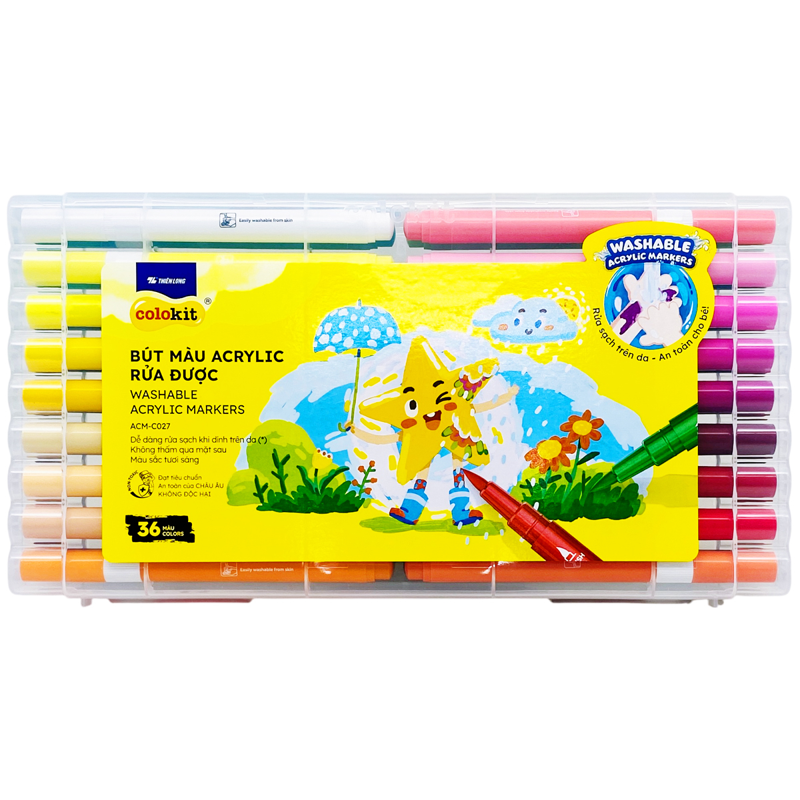 Hộp 36 Bút Màu Colokit Acrylic Rửa Được 2 Đầu ACM-C027