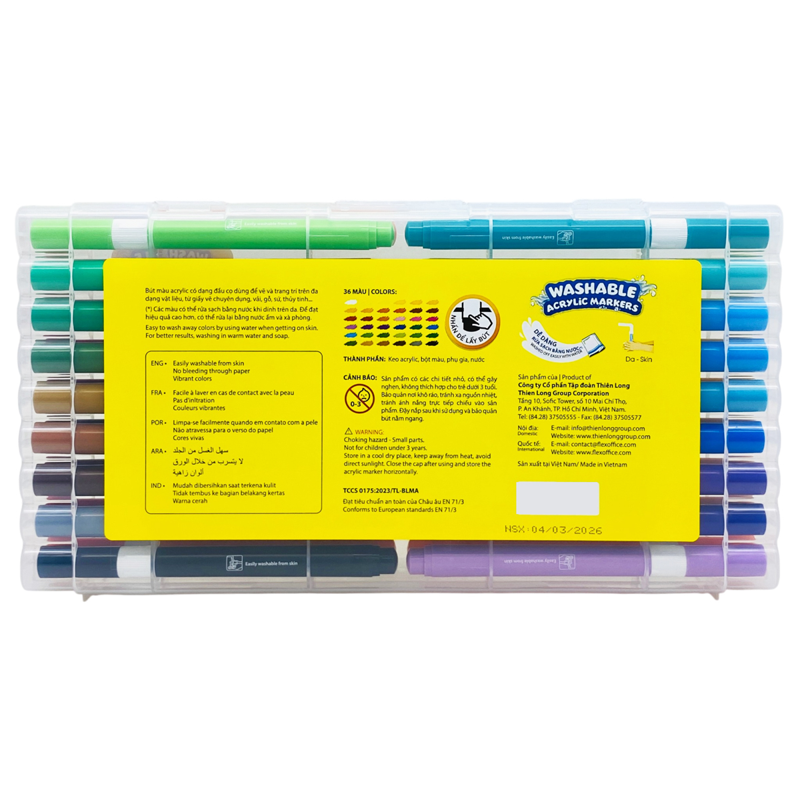 Hộp 36 Bút Màu Colokit Acrylic Rửa Được 2 Đầu ACM-C027