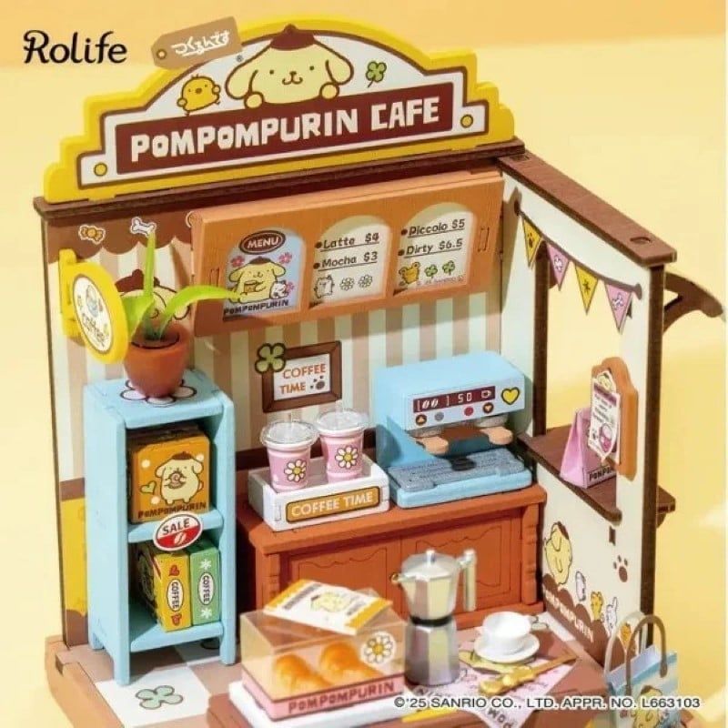 Robotime Đồ Chơi Lắp Ráp Sanrio Tiệm Cà Phê May Mắn Của Pompompurin DA004