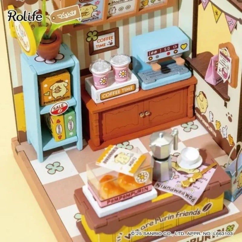 Robotime Đồ Chơi Lắp Ráp Sanrio Tiệm Cà Phê May Mắn Của Pompompurin DA004