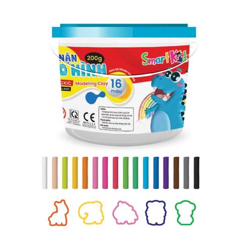 Đất Nặn Smartkids Hủ Nhựa 200G + 5 Khuôn MC01 (16 Màu/Hộp)