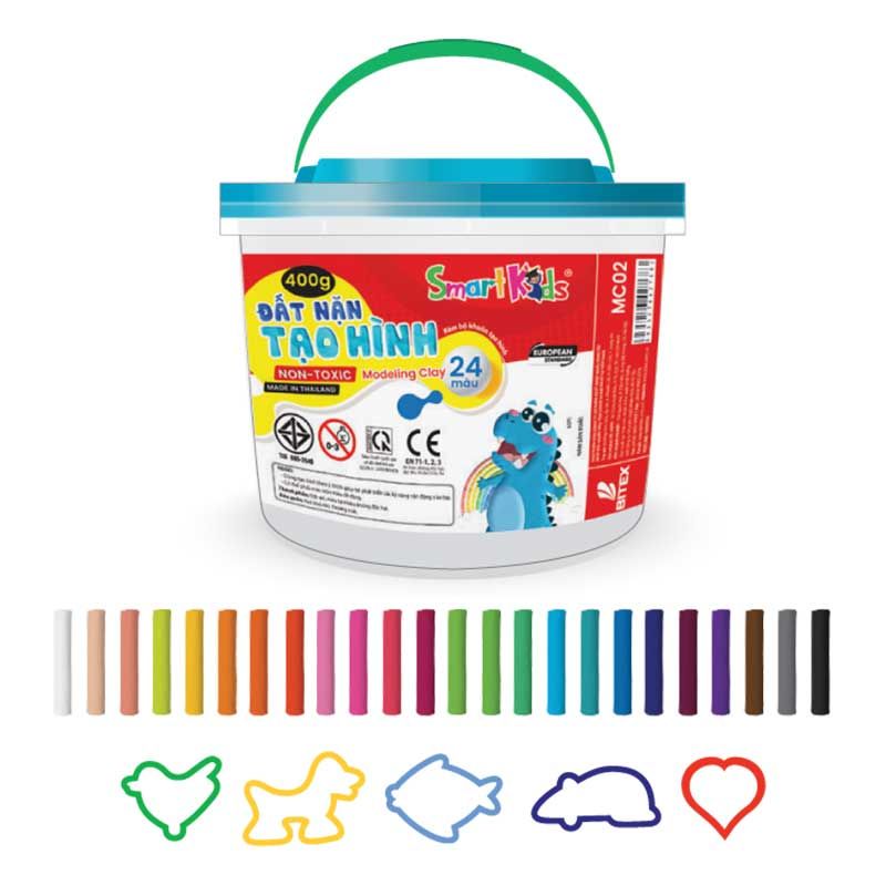 Đất Nặn Smartkids Hủ Nhựa 400G + 5 Khuôn MC02 (24 Màu/Hộp)
