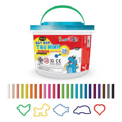 Đất Nặn Smartkids Hủ Nhựa 400G + 5 Khuôn MC02 (24 Màu/Hộp)