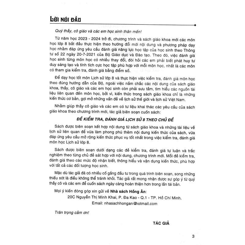 Đề Kiểm Tra, Đánh Giá Lịch Sử Lớp 8 Theo Chủ Đề