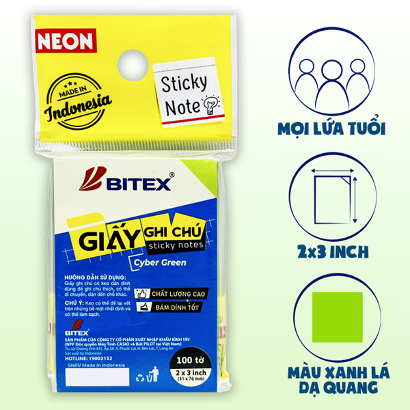 Bitex - Túi Giấy Ghi Chú 100 Tờ 3x2inch SN01 Màu Rainbow