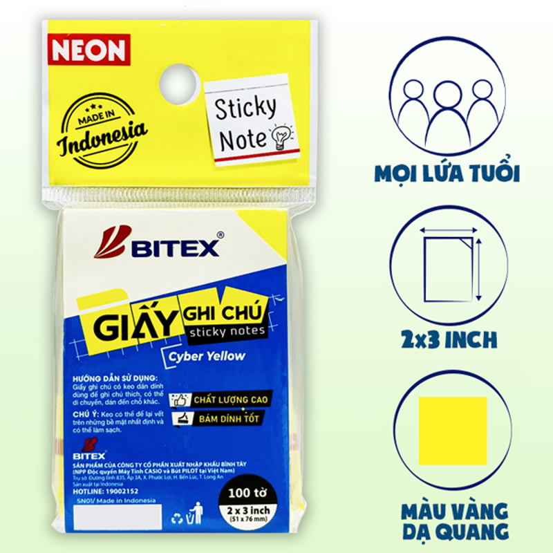 Bitex - Túi Giấy Ghi Chú 100 Tờ 3x2inch SN01 Màu Rainbow