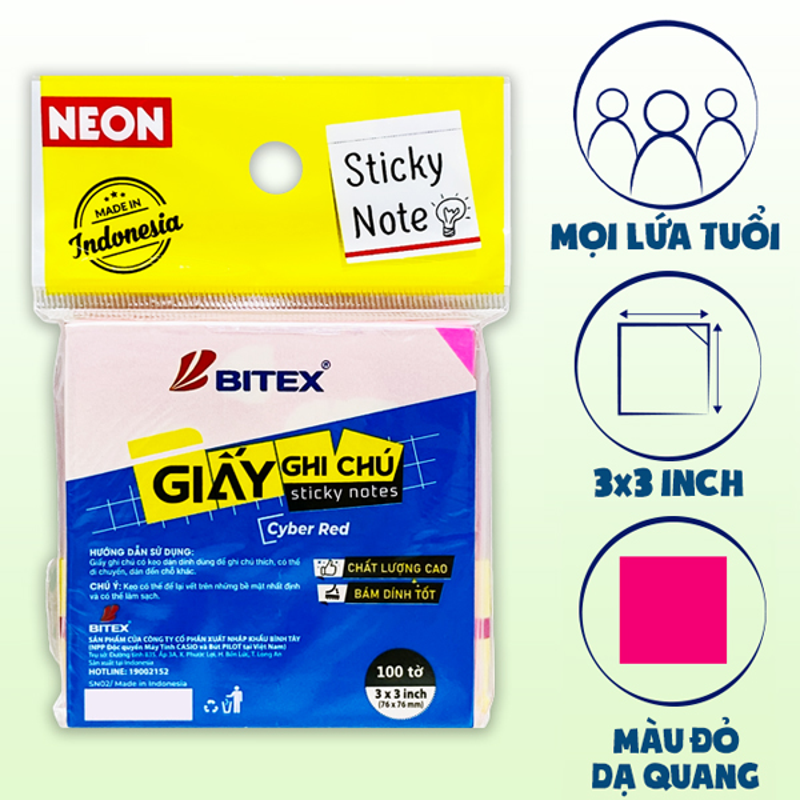 Bitex - Túi Giấy Ghi Chú 100 Tờ 3x3inch SN02 Màu Rainbow