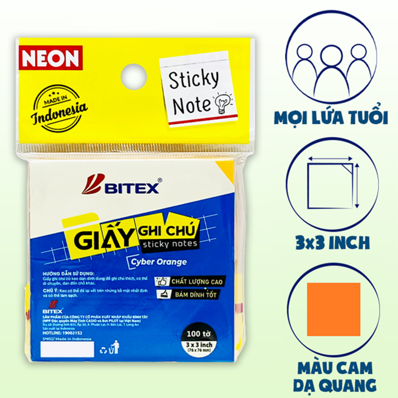 Bitex - Túi Giấy Ghi Chú 100 Tờ 3x3inch SN02 Màu Rainbow
