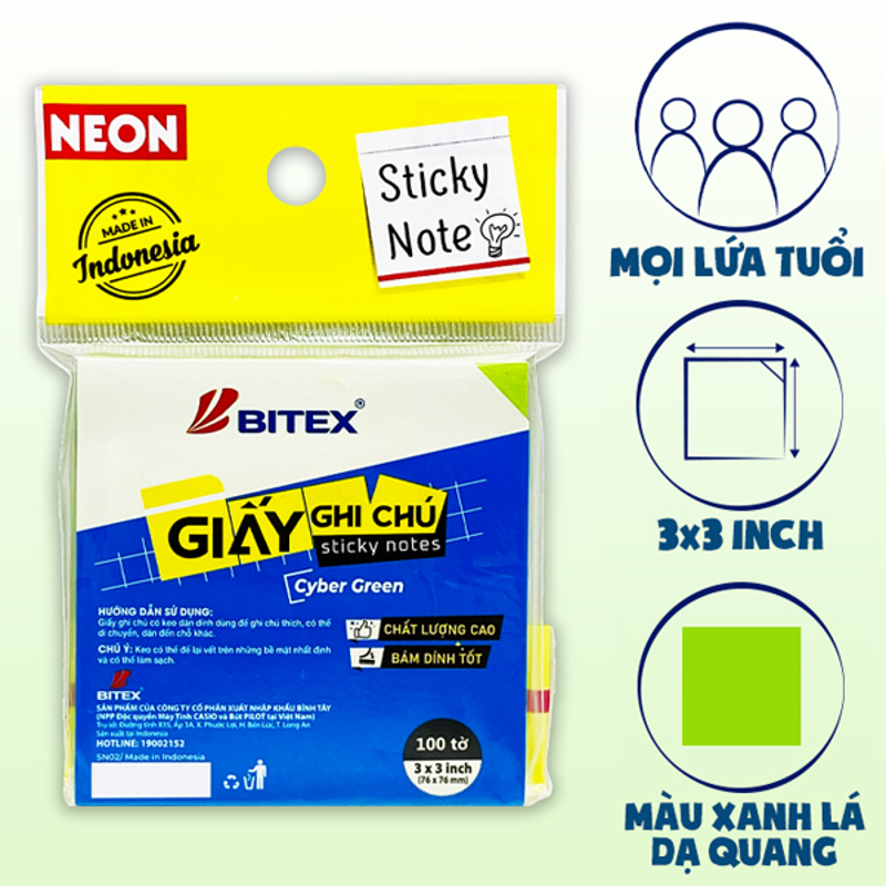 Bitex - Túi Giấy Ghi Chú 100 Tờ 3x3inch SN02 Màu Rainbow