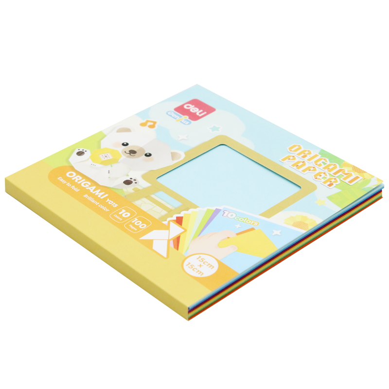 Deli - Giấy Gấp Thủ Công Origami 15*15cm Có 10 Màu Lẫn EY015 (100 Tờ/Xấp)