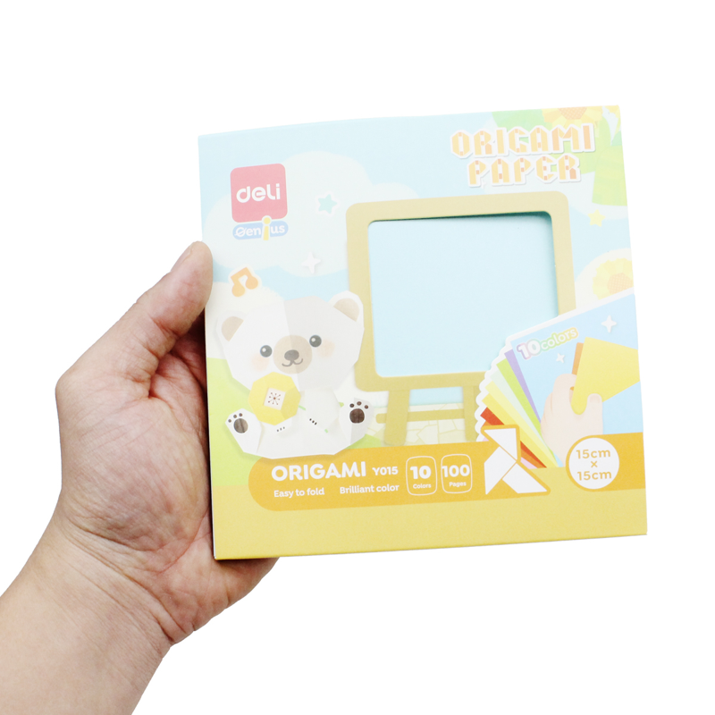 Deli - Giấy Gấp Thủ Công Origami 15*15cm Có 10 Màu Lẫn EY015 (100 Tờ/Xấp)