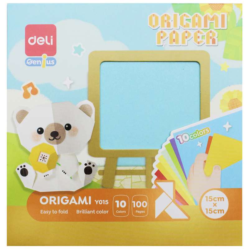 Deli - Giấy Gấp Thủ Công Origami 15*15cm Có 10 Màu Lẫn EY015 (100 Tờ/Xấp)