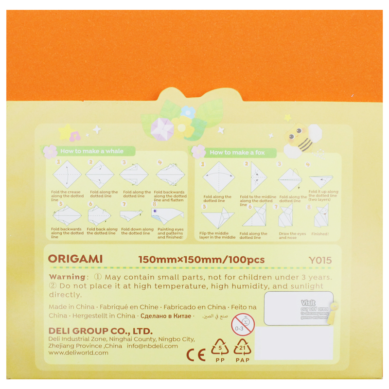 Deli - Giấy Gấp Thủ Công Origami 15*15cm Có 10 Màu Lẫn EY015 (100 Tờ/Xấp)