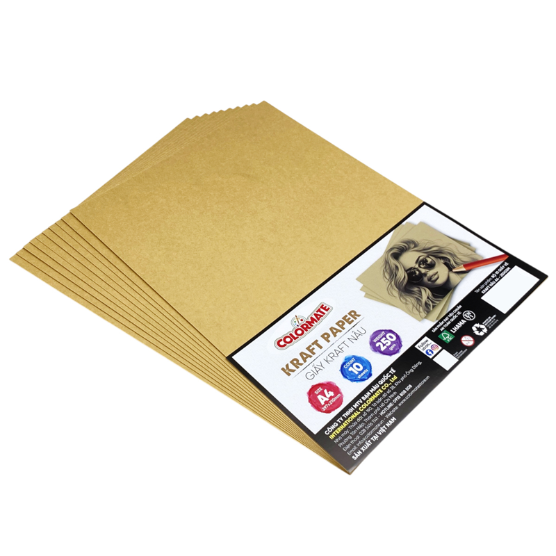 Colormate - Xấp 10 Tờ Giấy Vẽ Kraft Nâu A4 250gsm 115114