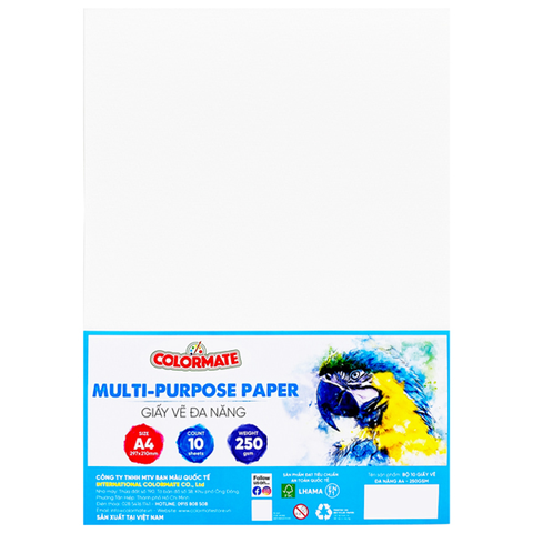 Colormate - Giấy Vẽ Đa Năng A4 250gsm (10Tờ/Xấp)