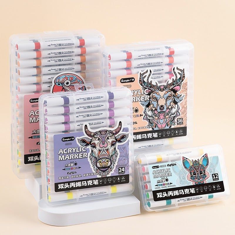Guangbo - Viết Acrylic Marker 2 Đầu H02313 12 Màu