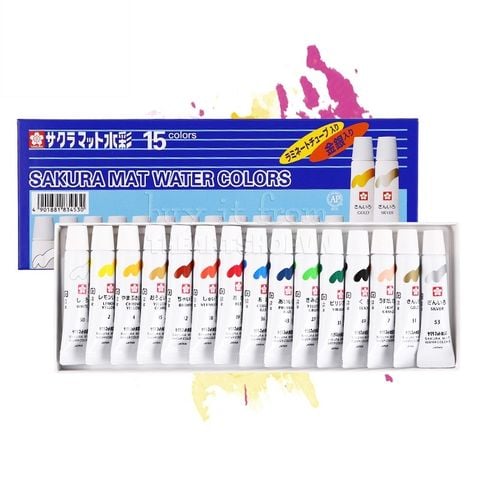 Màu Nước Mat Water Color, Tuyp 5ml, 15 Màu + Gold, Silver Sakura EMW15GS