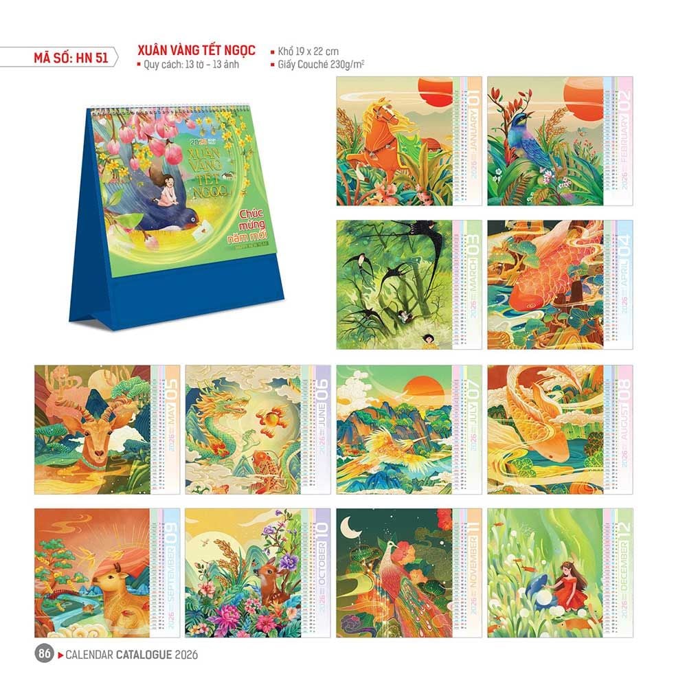 Lịch Hoa Niên 2026 - Lịch Bàn Chữ A 19x22