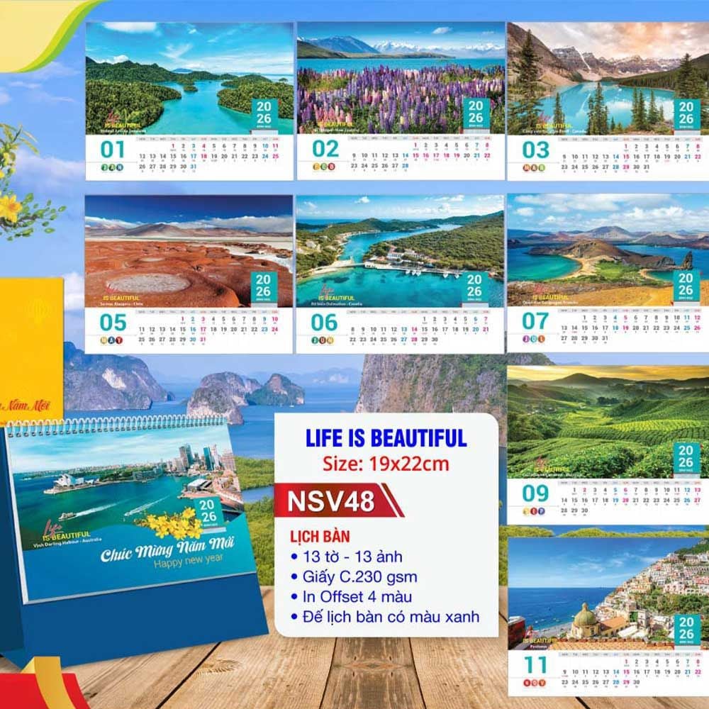 Lịch Hoa Niên 2026 - Lịch Bàn Chữ A 19x22