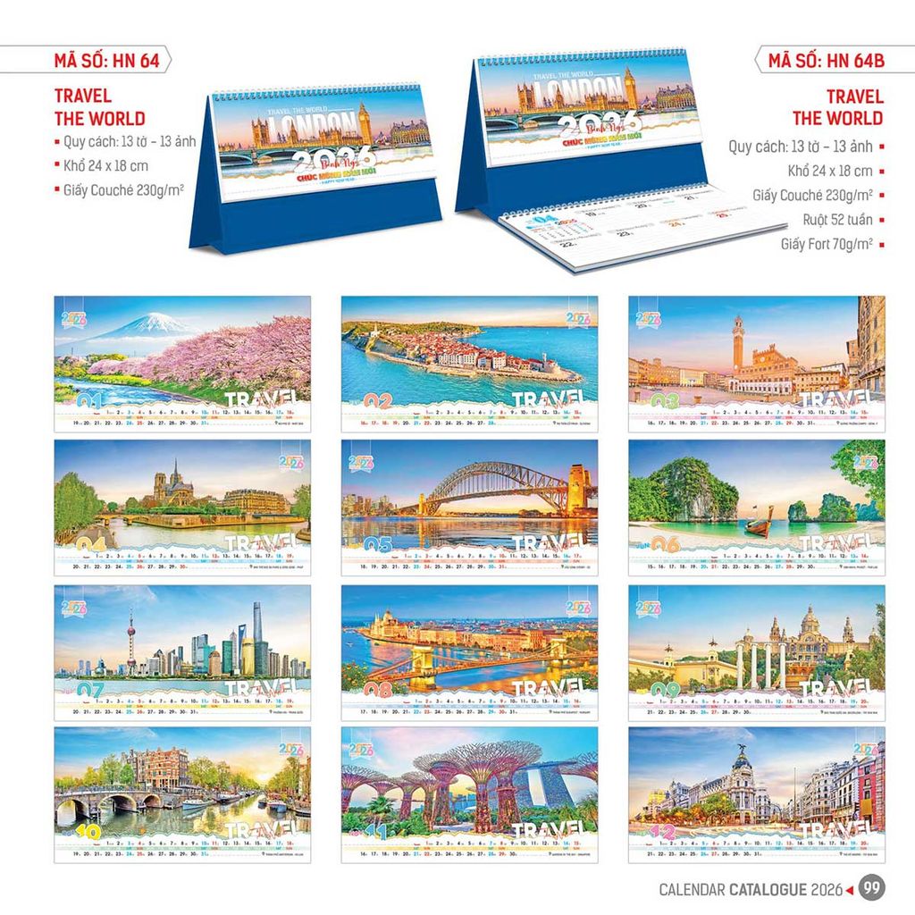 Lịch Hoa Niên 2026 - Lịch Bàn Chữ A 24x18 Không Note