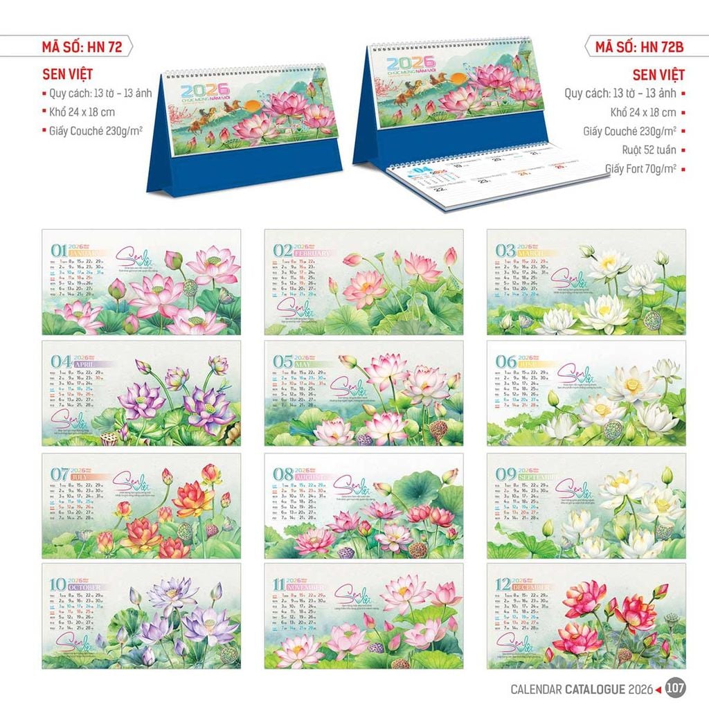 Lịch Hoa Niên 2026 - Lịch Bàn Chữ A 24x18 Không Note