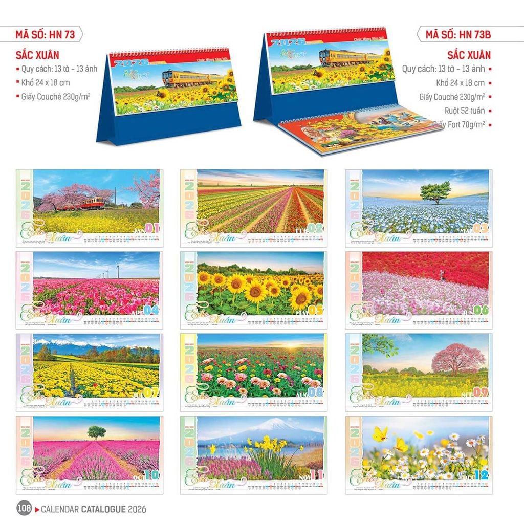 Lịch Hoa Niên 2026 - Lịch Bàn Chữ A 24x18 Không Note