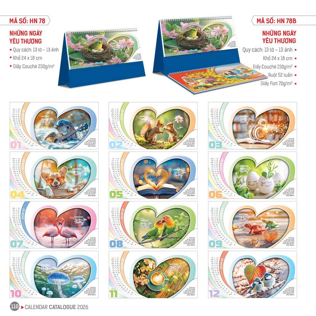 Lịch Hoa Niên 2026 - Lịch Bàn Chữ A 24x18 Không Note