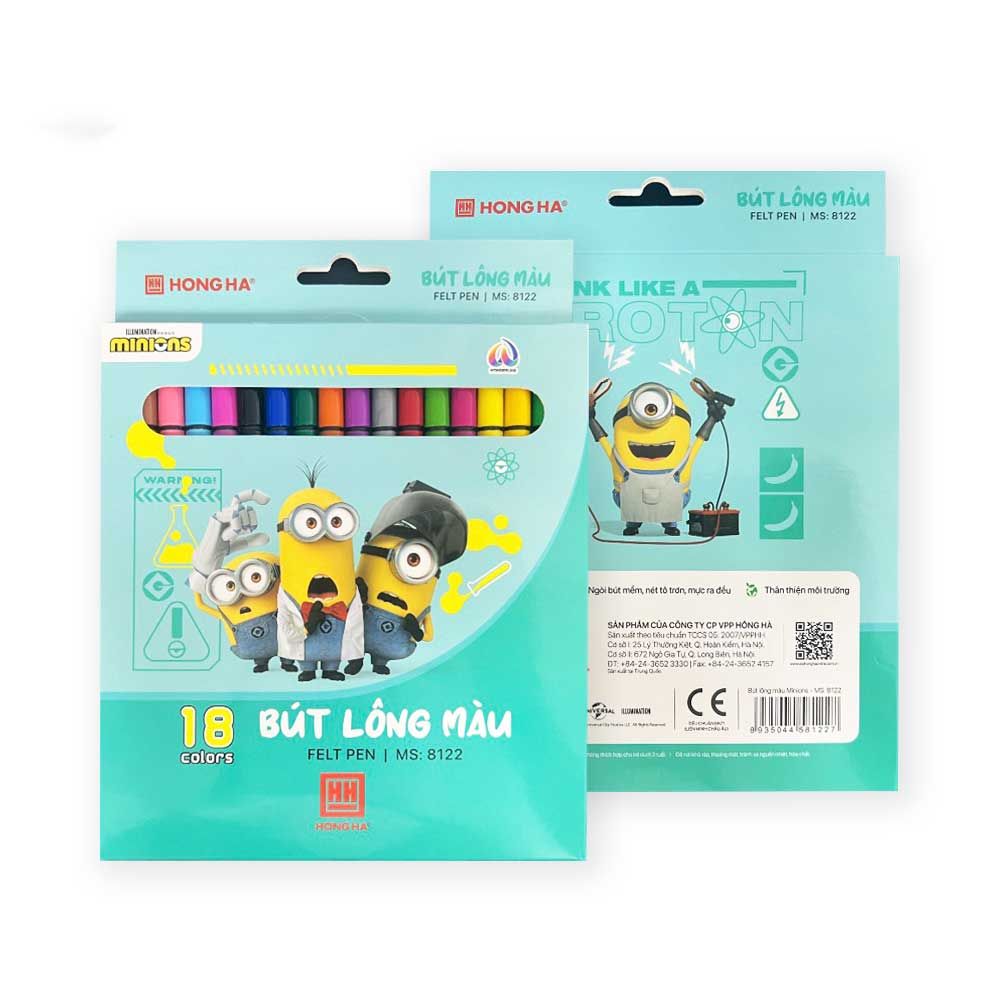 Hồng Hà - Hộp 18 Bút Lông Màu Minions 8122