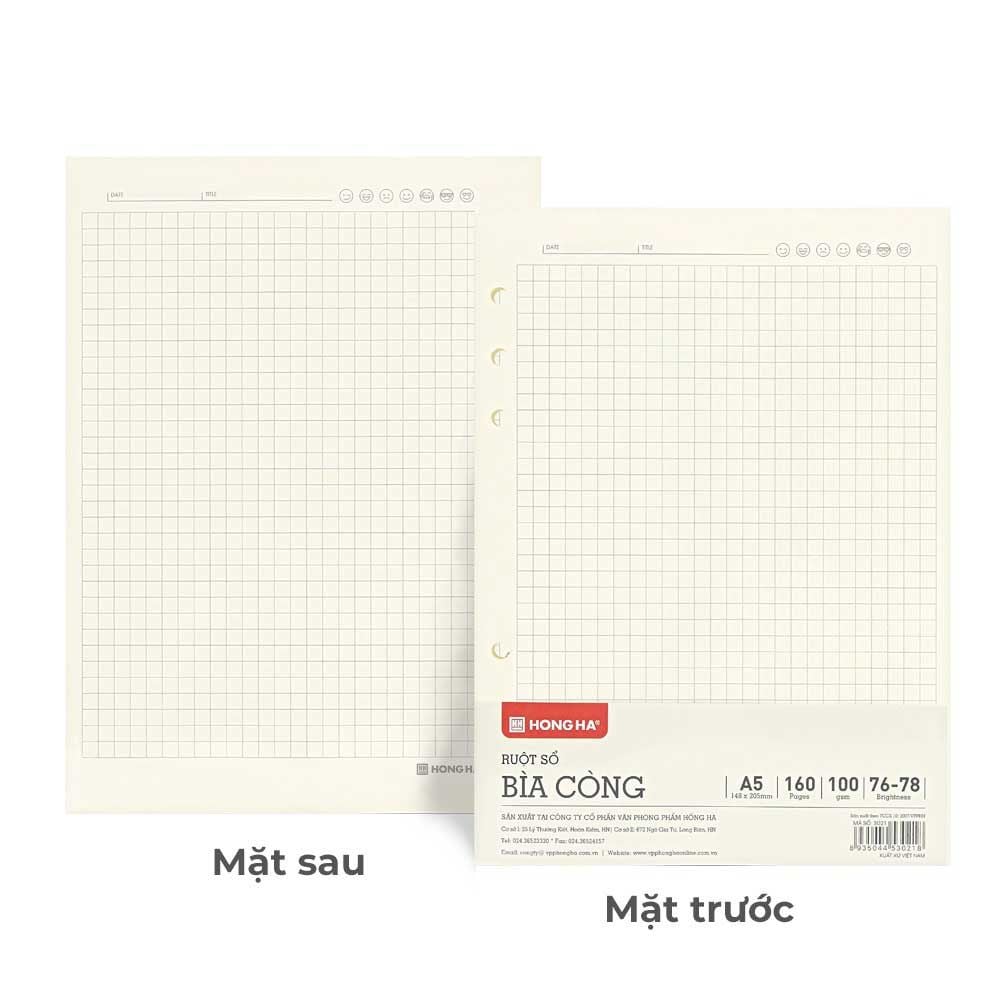 Hồng Hà Ruột Bìa Còng A5, 160TR, ĐL 100/76-78% Caro 3021