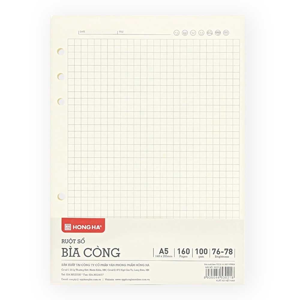 Hồng Hà Ruột Bìa Còng A5, 160TR, ĐL 100/76-78% Caro 3021